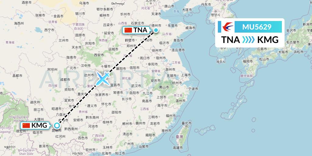 MU5629 China Eastern Airlines Flight Map: Jinan to Kunming