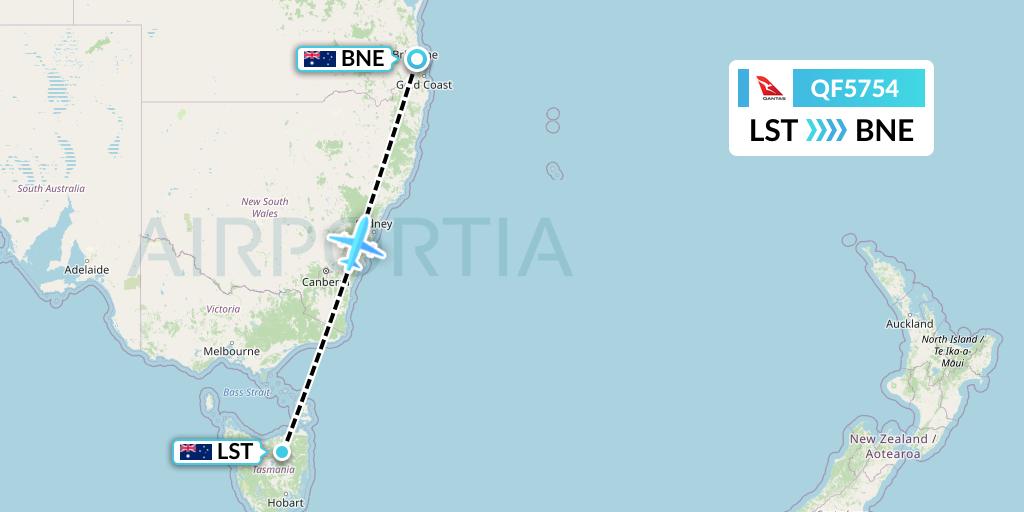 QF5754 Qantas Flight Map: Launceston to Brisbane