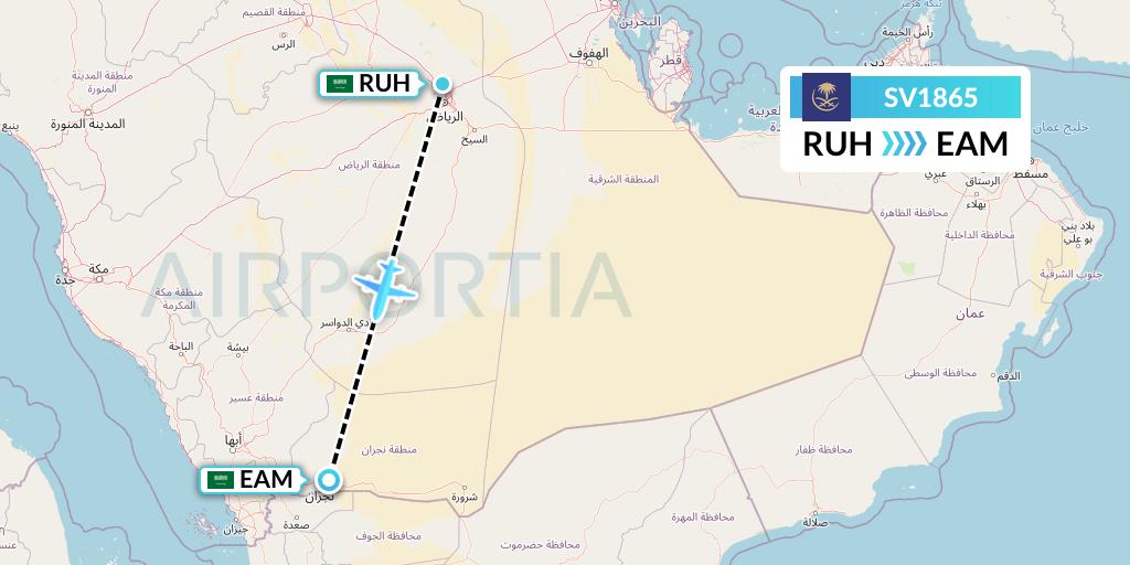SV1865 Saudi Arabian Airlines Flight Map: Riyadh to Najran