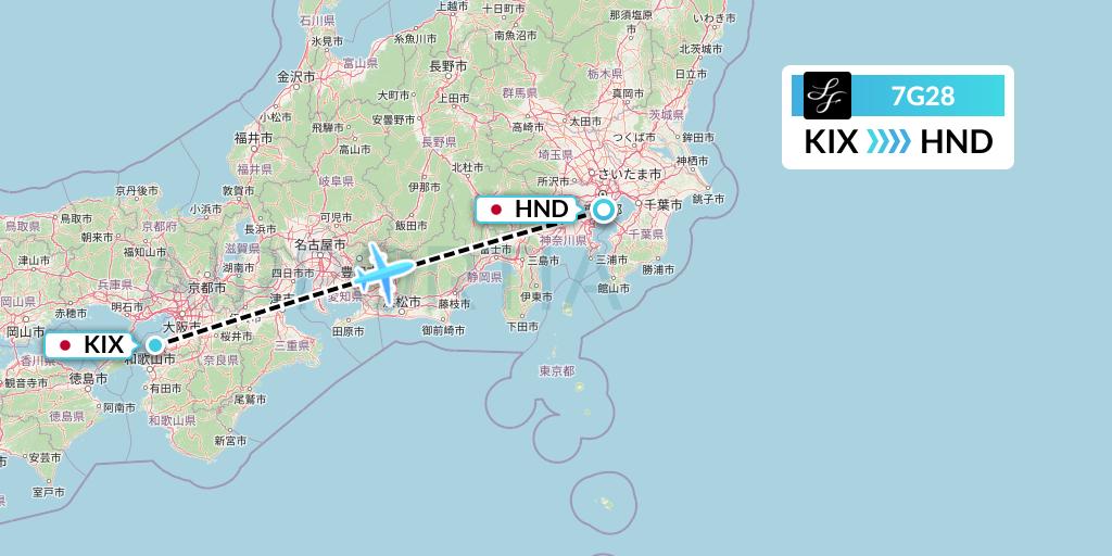 7G28 Starflyer Flight Map: Osaka to Tokyo