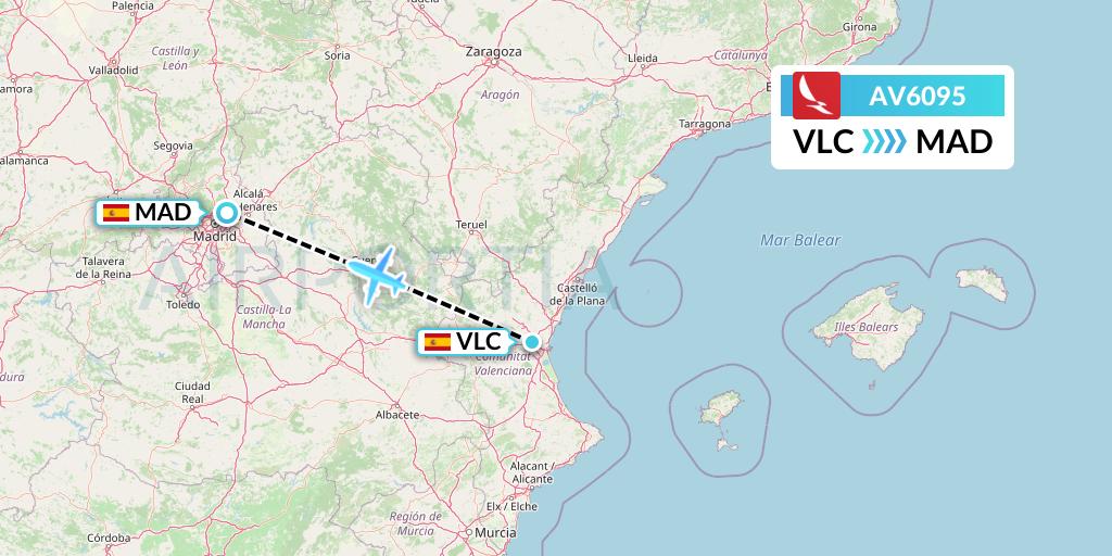 AV6095 Avianca Flight Map: Valencia to Madrid