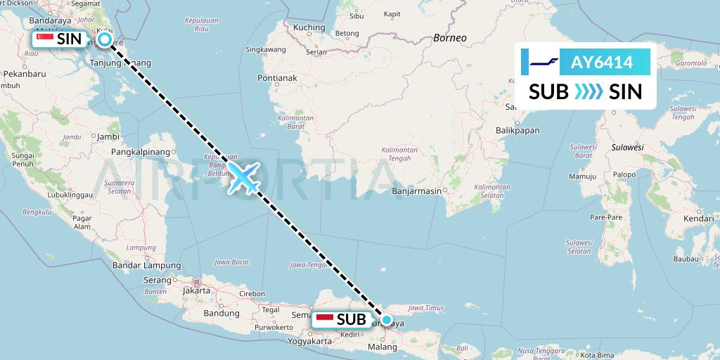 AY6414 Finnair Flight Map: Surabaya to Singapore