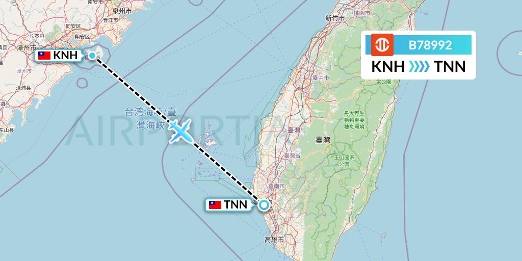 B78992 UNI Air Flight Map: Kinmen to Tainan