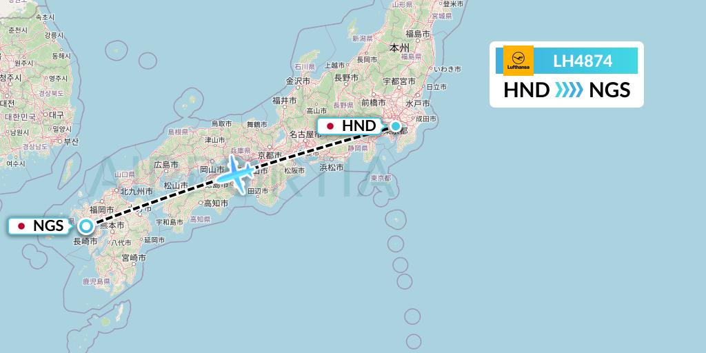 LH4874 Lufthansa Flight Map: Tokyo to Nagasaki
