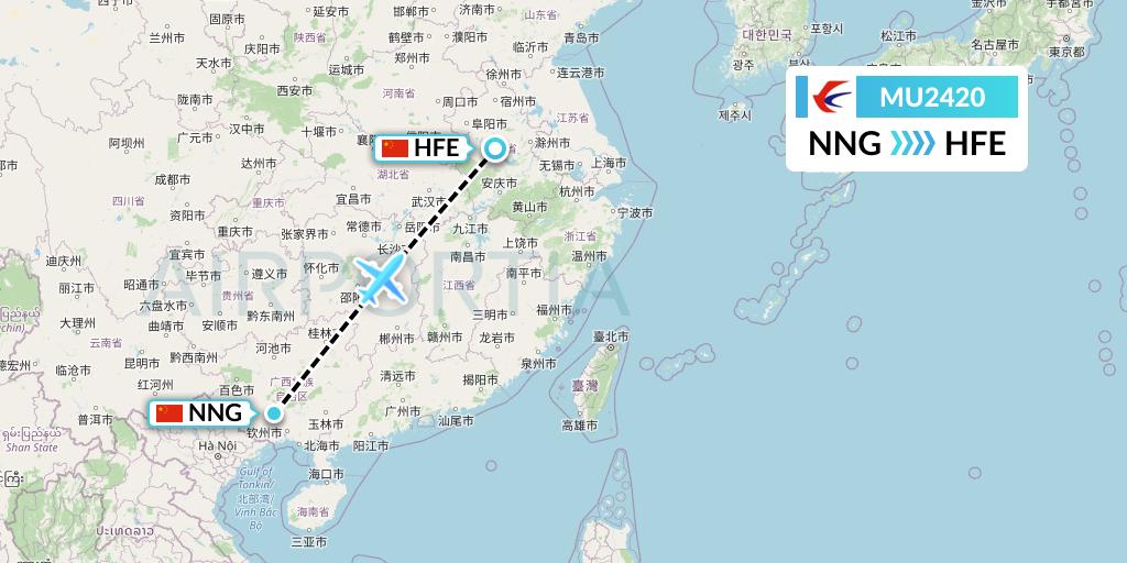 MU2420 China Eastern Airlines Flight Map: Nanning to Hefei