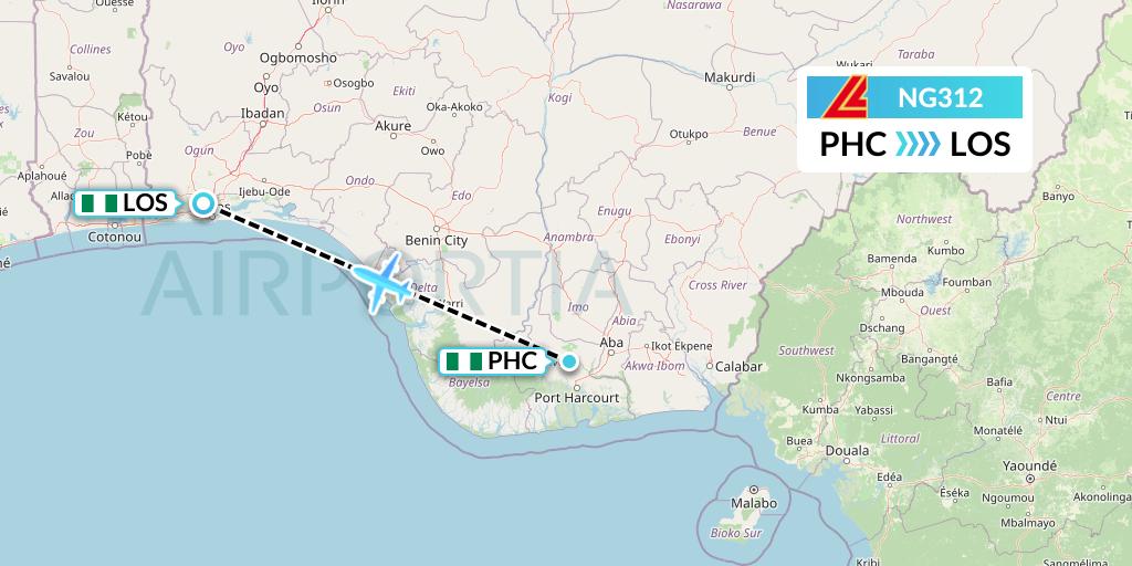 NG312 Aero Contractors Flight Map: Port Harcourt to Lagos