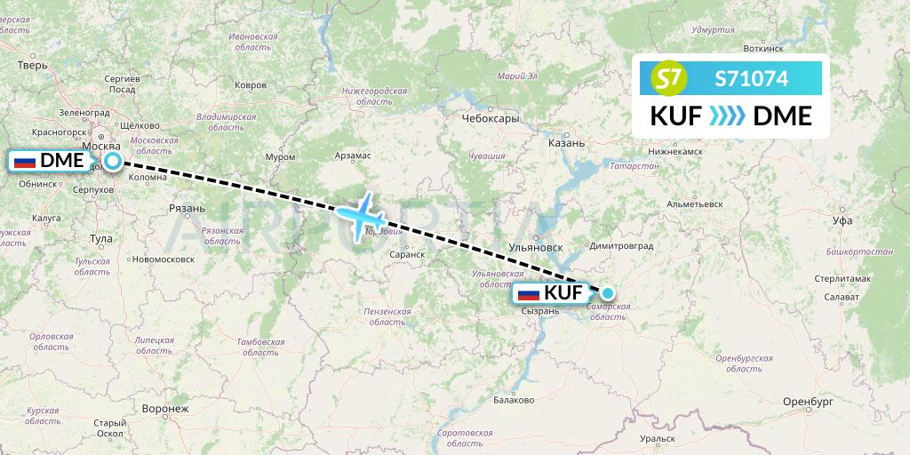 S71074 S7 Airlines Flight Map: Samara to Moscow