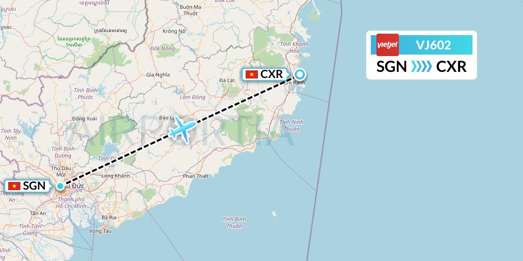 VJ602 VietJet Air Flight Map: Ho Chi Minh City to Nha Trang