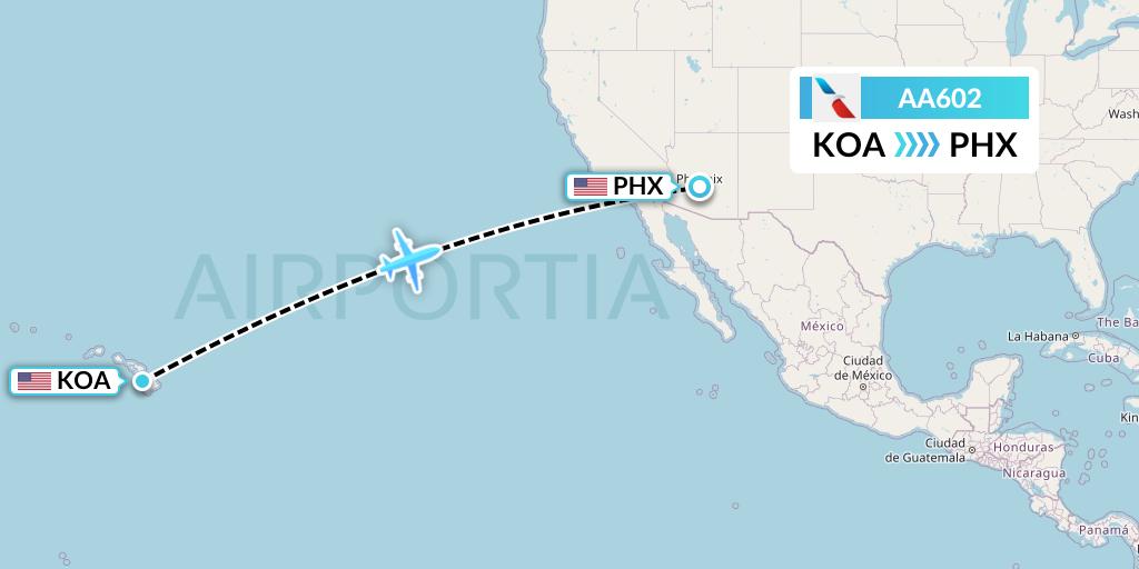 AA602 American Airlines Flight Map: Kailua-Kona to Phoenix