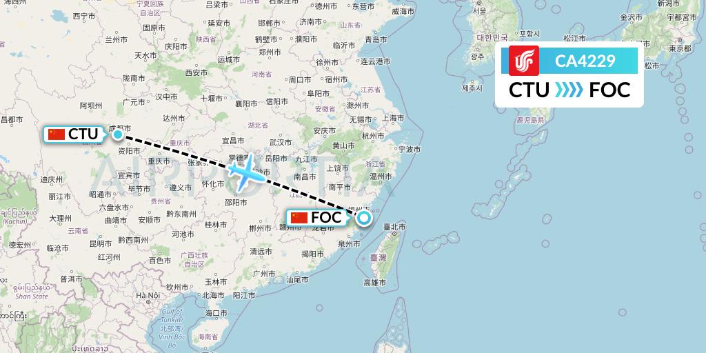 CA4229 Air China Flight Map: Chengdu to Fuzhou