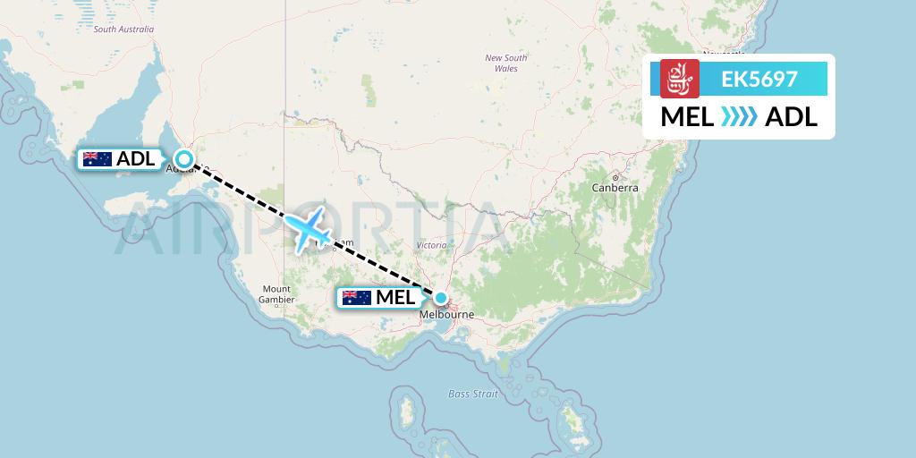 EK5697 Emirates Flight Map: Melbourne to Adelaide