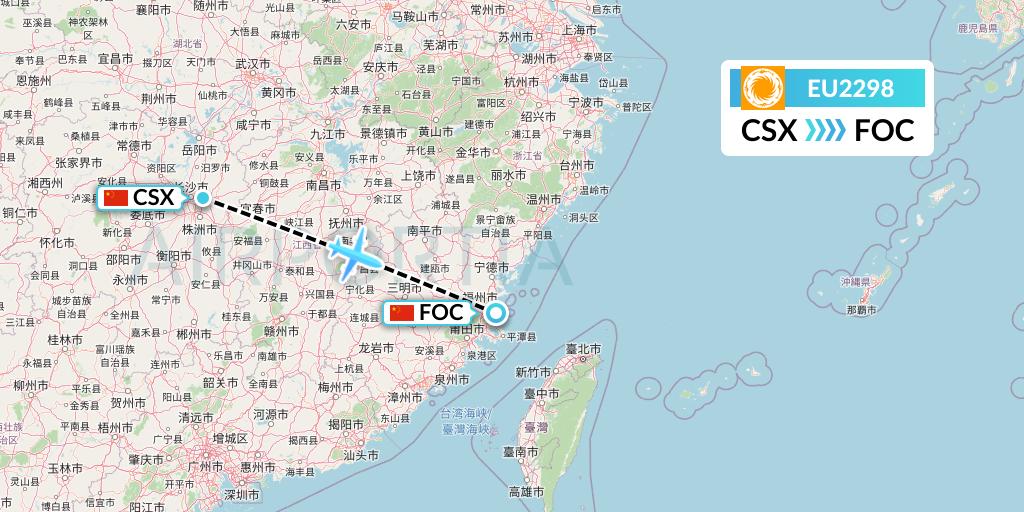 EU2298 Chengdu Airlines Flight Map: Changsha to Fuzhou