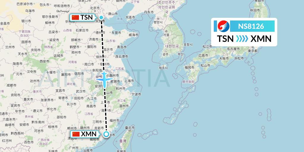 NS8126 Hebei Airlines Flight Map: Tianjin to Xiamen
