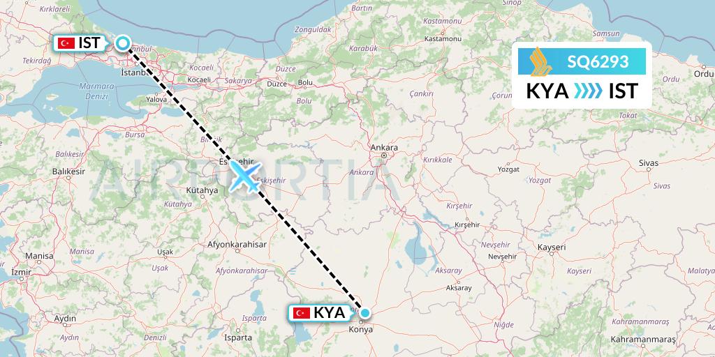 SQ6293 Singapore Airlines Flight Map: Konya to Istanbul