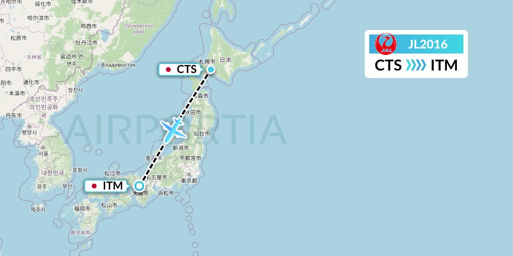 JL2016 Japan Airlines Flight Map: Sapporo to Osaka