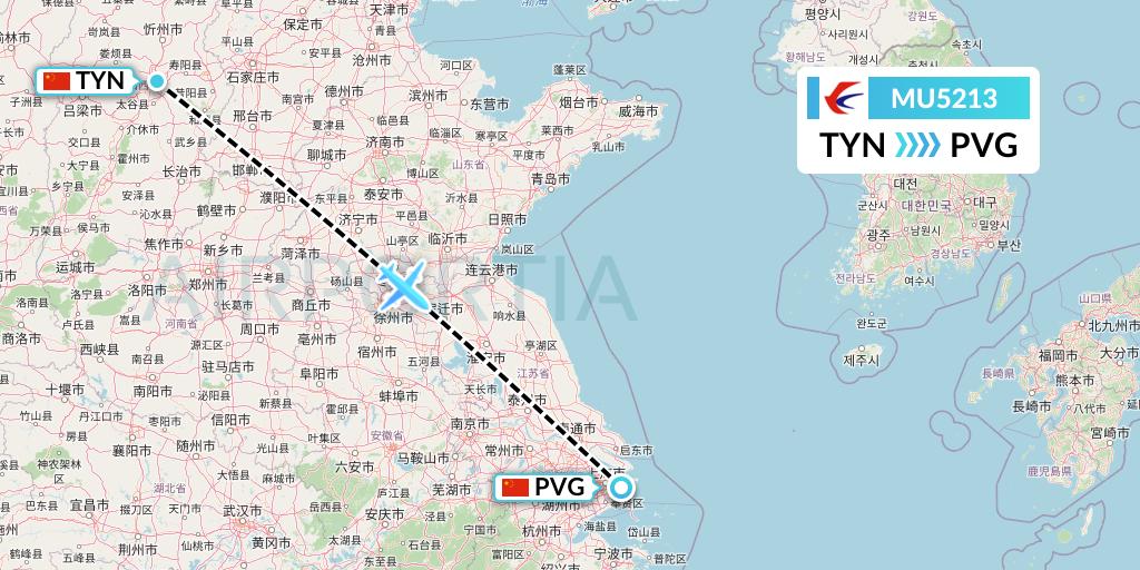 MU5213 China Eastern Airlines Flight Map: Taiyuan to Shanghai