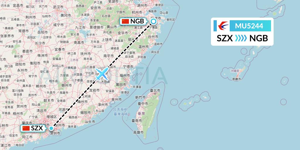 MU5244 China Eastern Airlines Flight Map: Shenzhen to Ningbo