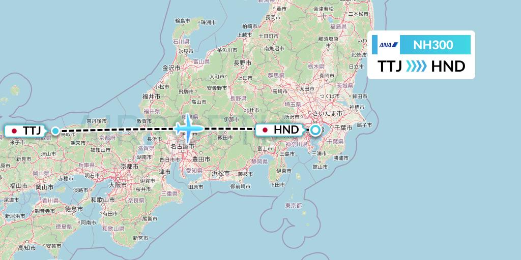 NH300 All Nippon Airways Flight Map: Tottori to Tokyo