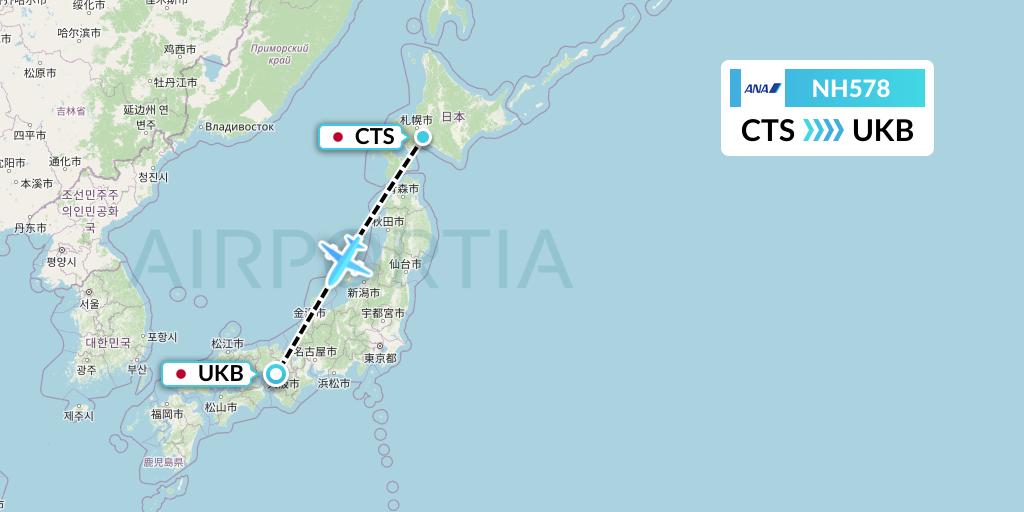 NH578 All Nippon Airways Flight Map: Sapporo to Kobe