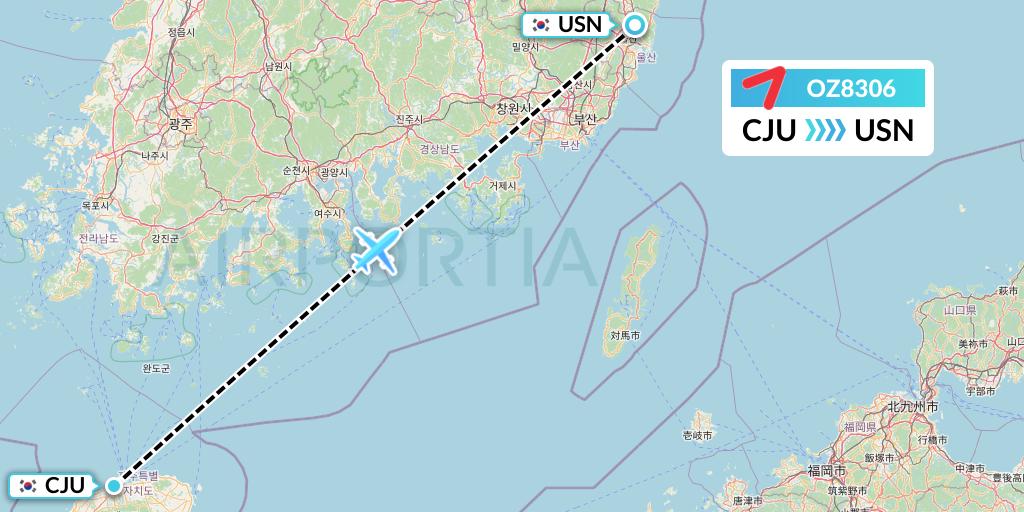 OZ8306 Asiana Airlines Flight Map: Jeju to Ulsan
