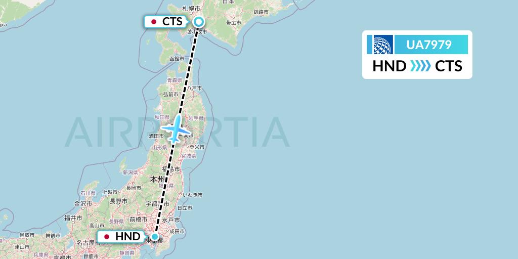 UA7979 United Airlines Flight Map: Tokyo to Sapporo