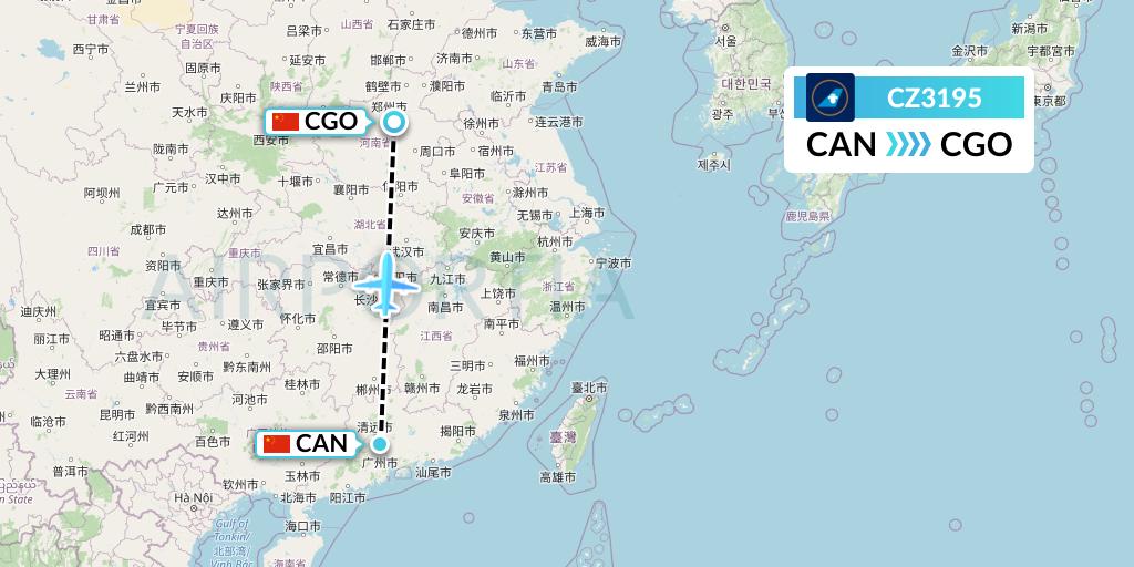 CZ3195 China Southern Airlines Flight Map: Guangzhou to Zhengzhou