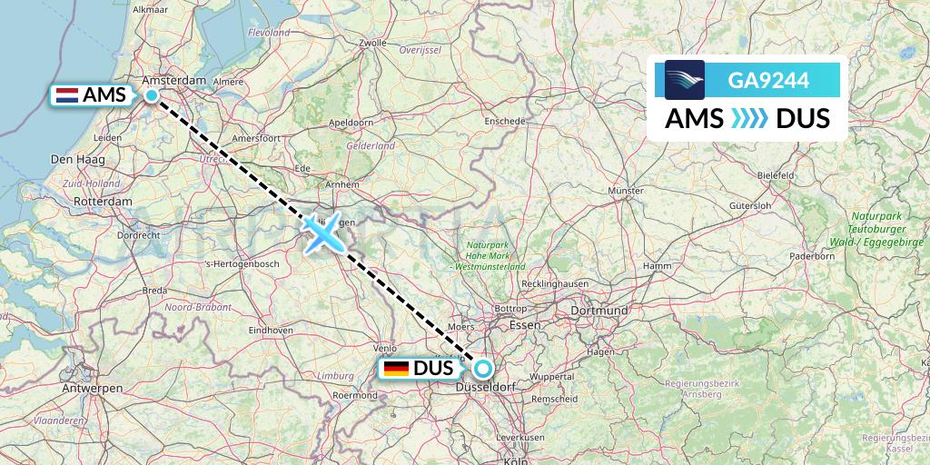 GA9244 Garuda Indonesia Flight Map: Amsterdam to Dusseldorf