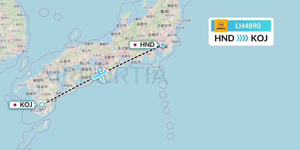LH4890 Lufthansa Flight Map: Tokyo to Kagoshima