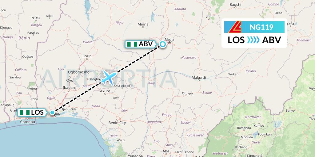 NG119 Aero Contractors Flight Map: Lagos to Abuja