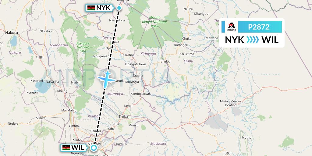 P2872 Airkenya Express Flight Map: Nanyuki to Nairobi