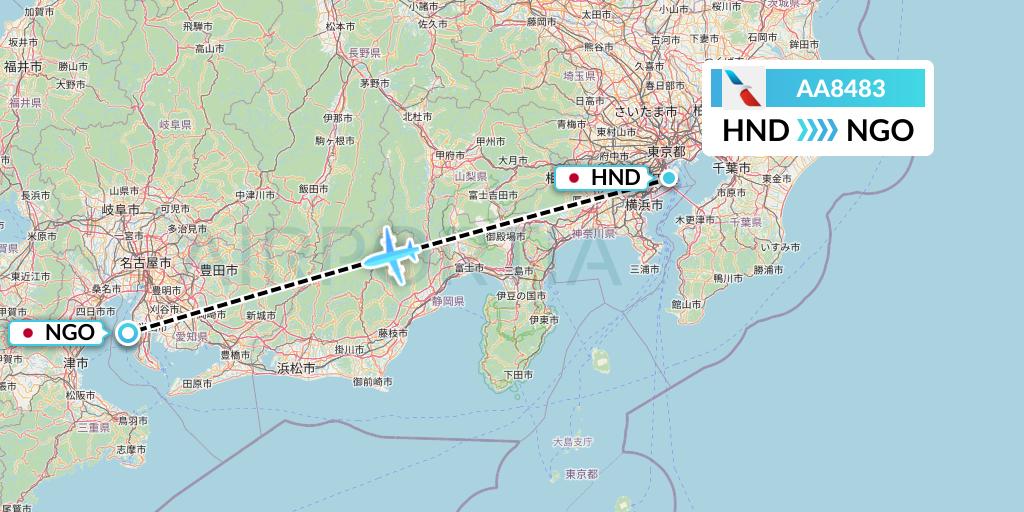 AA8483 American Airlines Flight Map: Tokyo to Nagoya