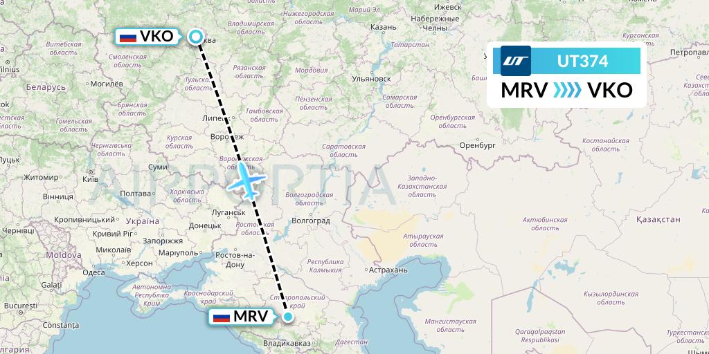 UT374 UTair Flight Map: Mineralnye Vody to Moscow