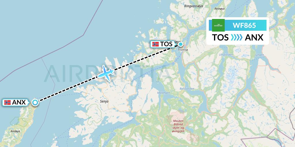 WF865 Wideroe Flight Map: Tromso to Andenes
