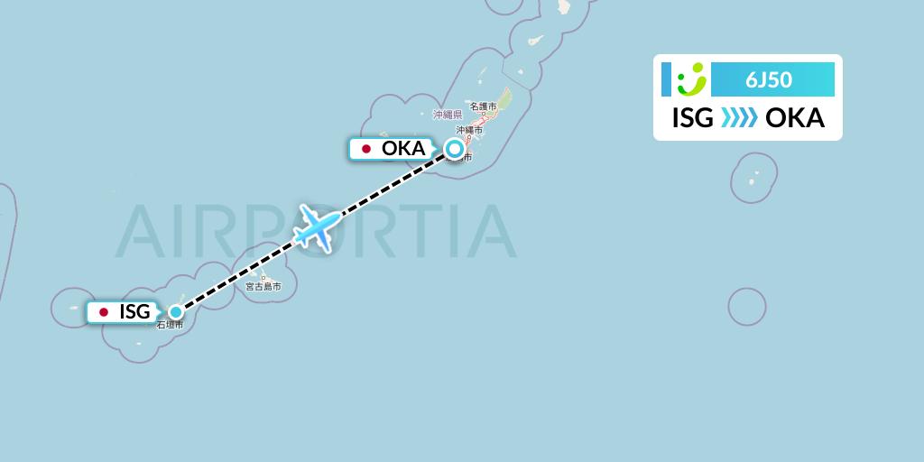 6J50 Solaseed Air Flight Map: Ishigaki to Naha