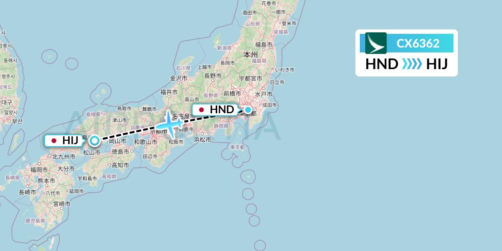 CX6362 Cathay Pacific Flight Map: Tokyo to Hiroshima