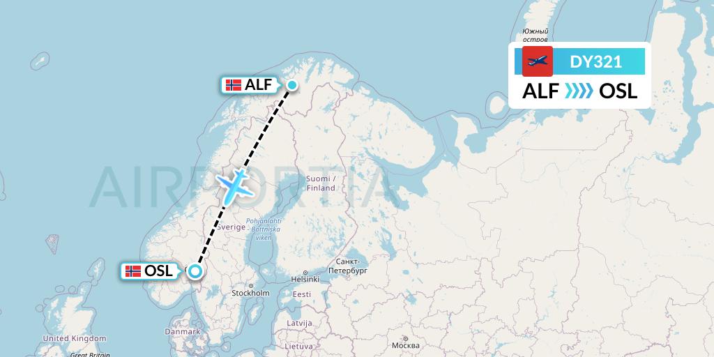 DY321 Norwegian Flight Map: Alta to Oslo