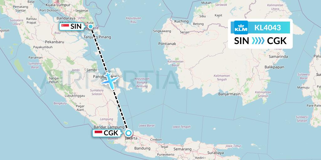 KL4043 KLM Flight Map: Singapore to Jakarta