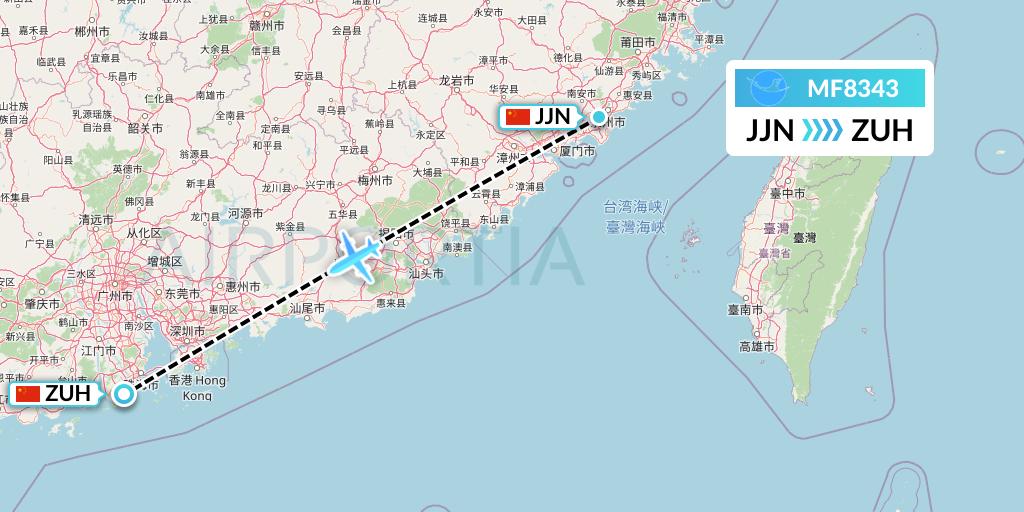 MF8343 Xiamen Airlines Flight Map: Jinjiang to Zhuhai