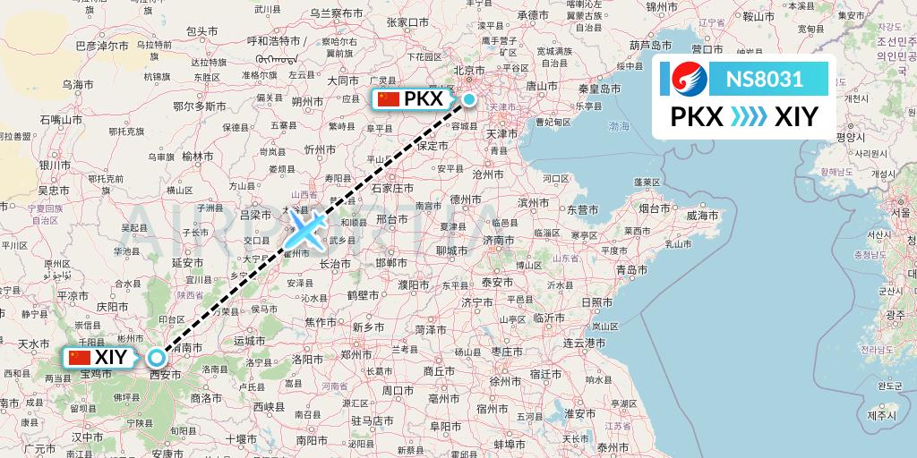 NS8031 Hebei Airlines Flight Map: Beijing to Xi'an