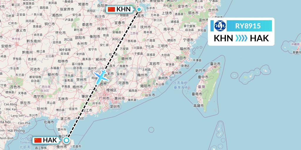 RY8915 Jiangxi Air Flight Map: Nanchang to Haikou