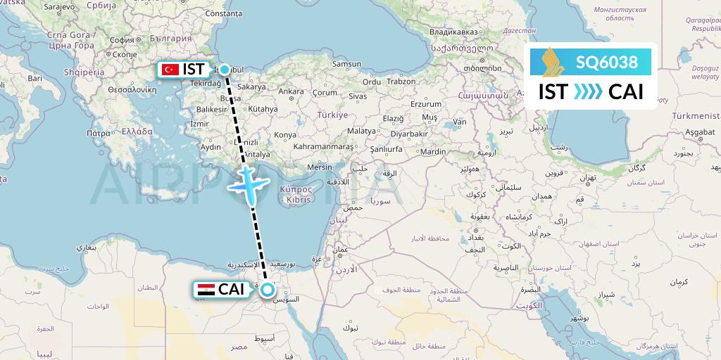SQ6038 Singapore Airlines Flight Map: Istanbul to Cairo