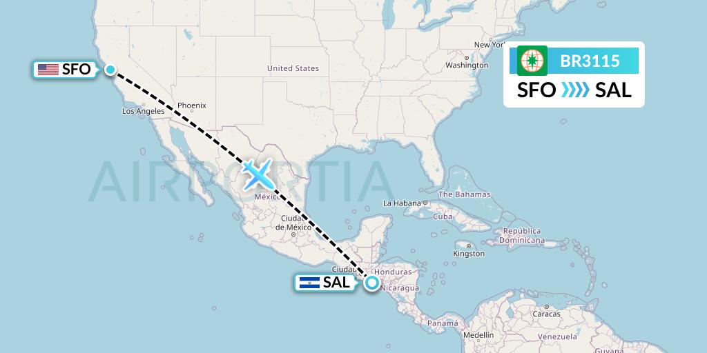 BR3115 EVA Air Flight Map: San Francisco to San Salvador