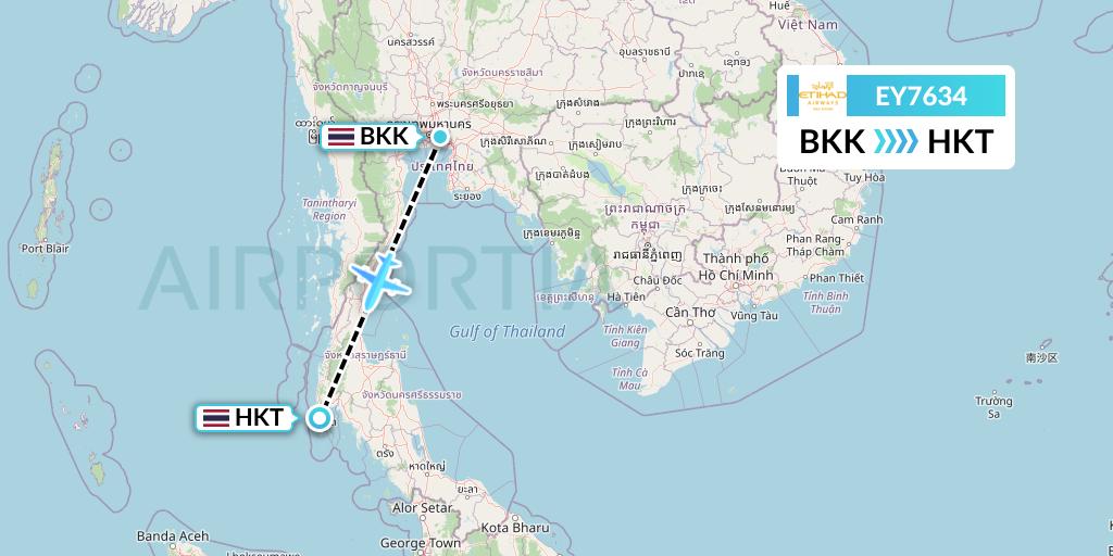 EY7634 Etihad Airways Flight Map: Bangkok to Phuket