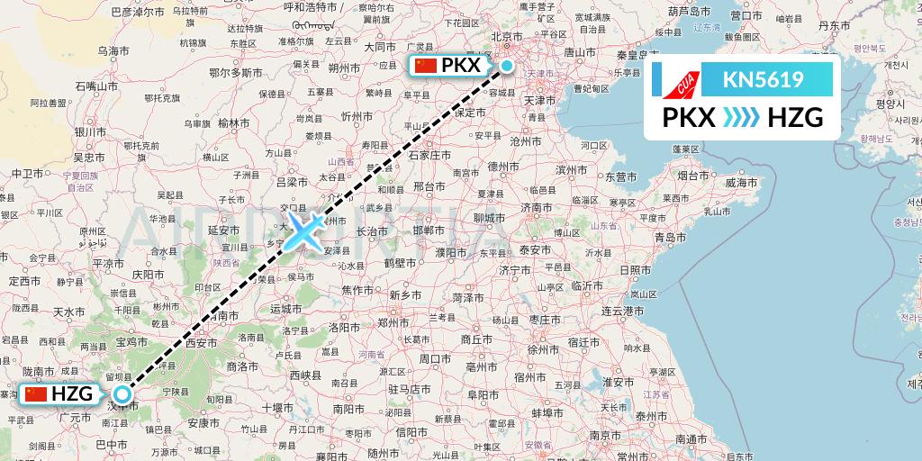 KN5619 China United Airlines Flight Map: Beijing to Hanzhong
