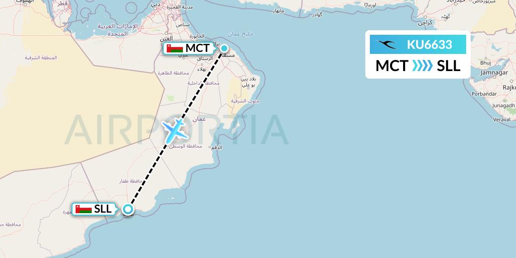 KU6633 Kuwait Airways Flight Map: Muscat to Salalah