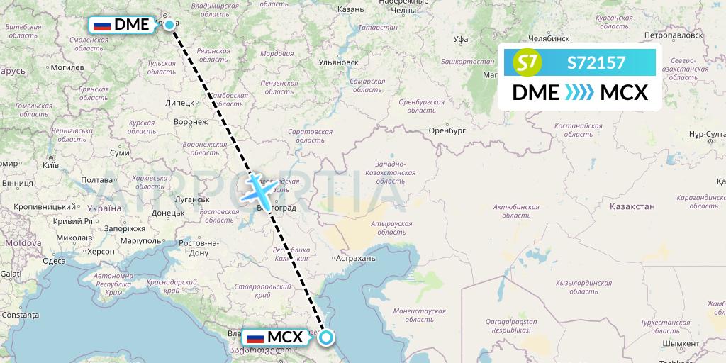 S72157 S7 Airlines Flight Map: Moscow to Makhachkala