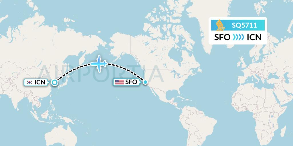 SQ5711 Singapore Airlines Flight Map: San Francisco to Seoul