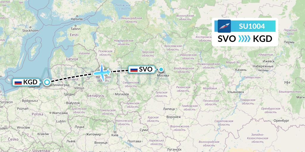 SU1004 Aeroflot Flight Map: Moscow to Kaliningrad