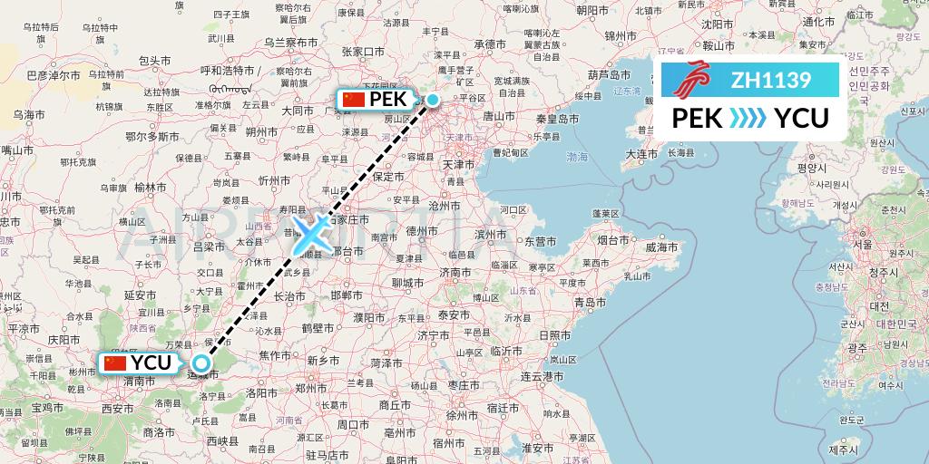 ZH1139 Shenzhen Airlines Flight Map: Beijing to Yuncheng