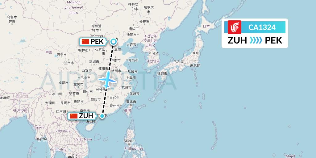 CA1324 Air China Flight Map: Zhuhai to Beijing